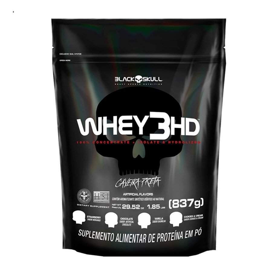 large-638960626981030221-831453.jpg Whey Protein Black Skull 3hd Sabor Morango Refil 837g - Imagem 1
