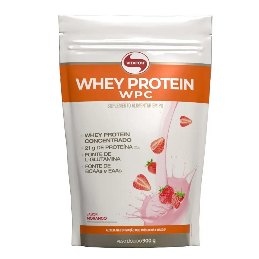 large-638972696669783385-831747.jpg Whey Protein Wpc Pouch Vitafor Morango 900g - Imagem 1