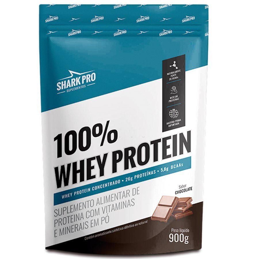 100% Whey Protein Shark Pro Sabor Chocolate Refil 900g