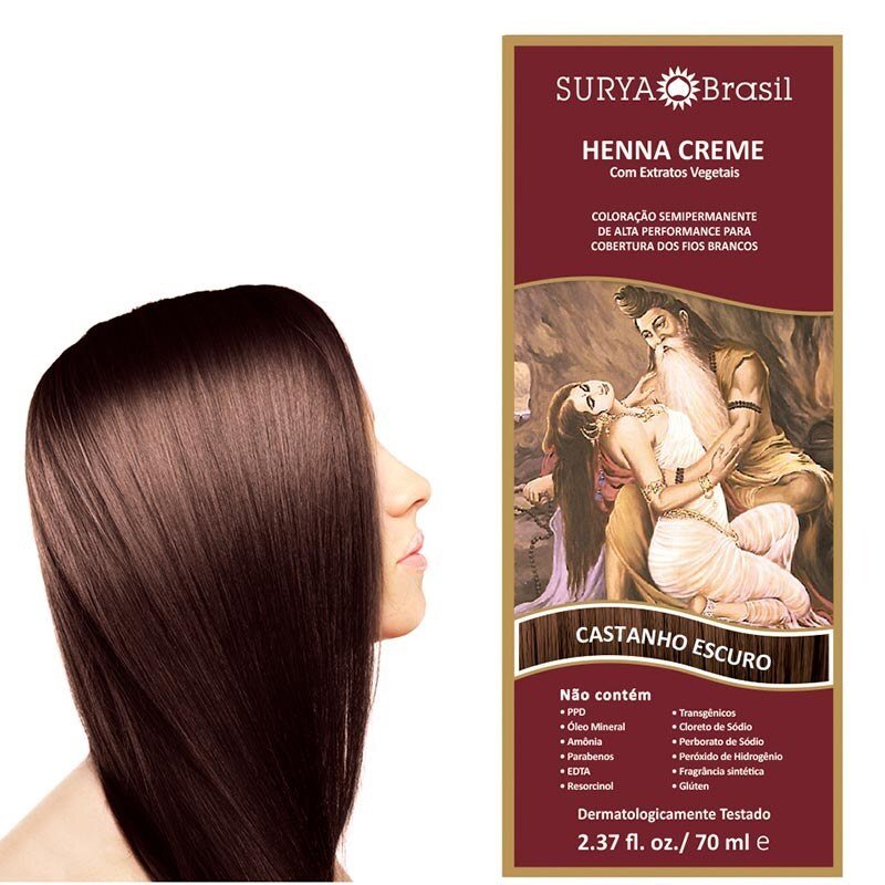 Tinta De Cabelo Semipermanente Henna Creme Surya Brasil - Castanho Escuro